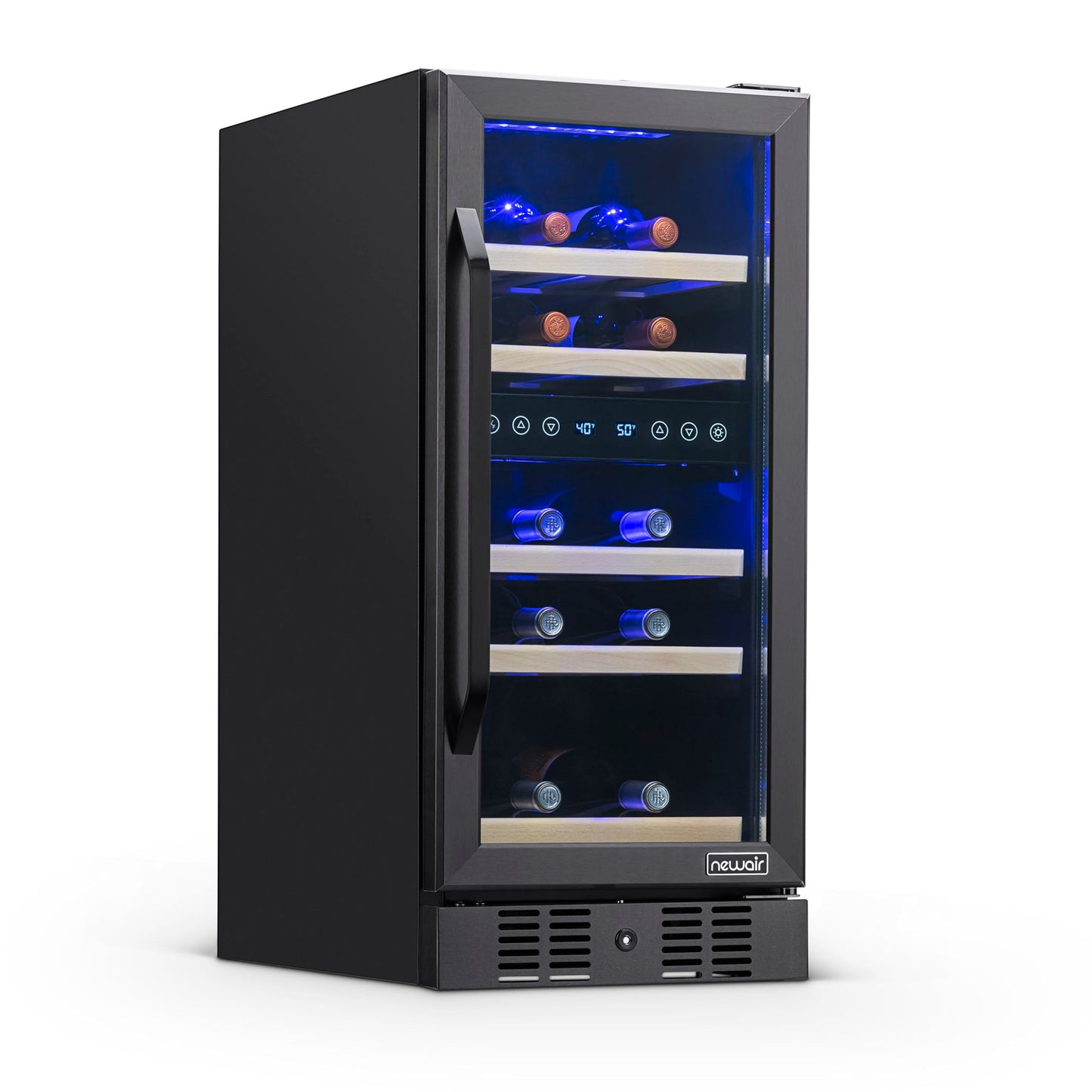 NewAir 15" Dual Zone Wine Fridge for 29 Bottles | Built-In or Freestanding Wine Cooler Refrigerator with Glass Door | Precision Cooling & Wood Shelves for Red and White Wines | Black Stainless Steel