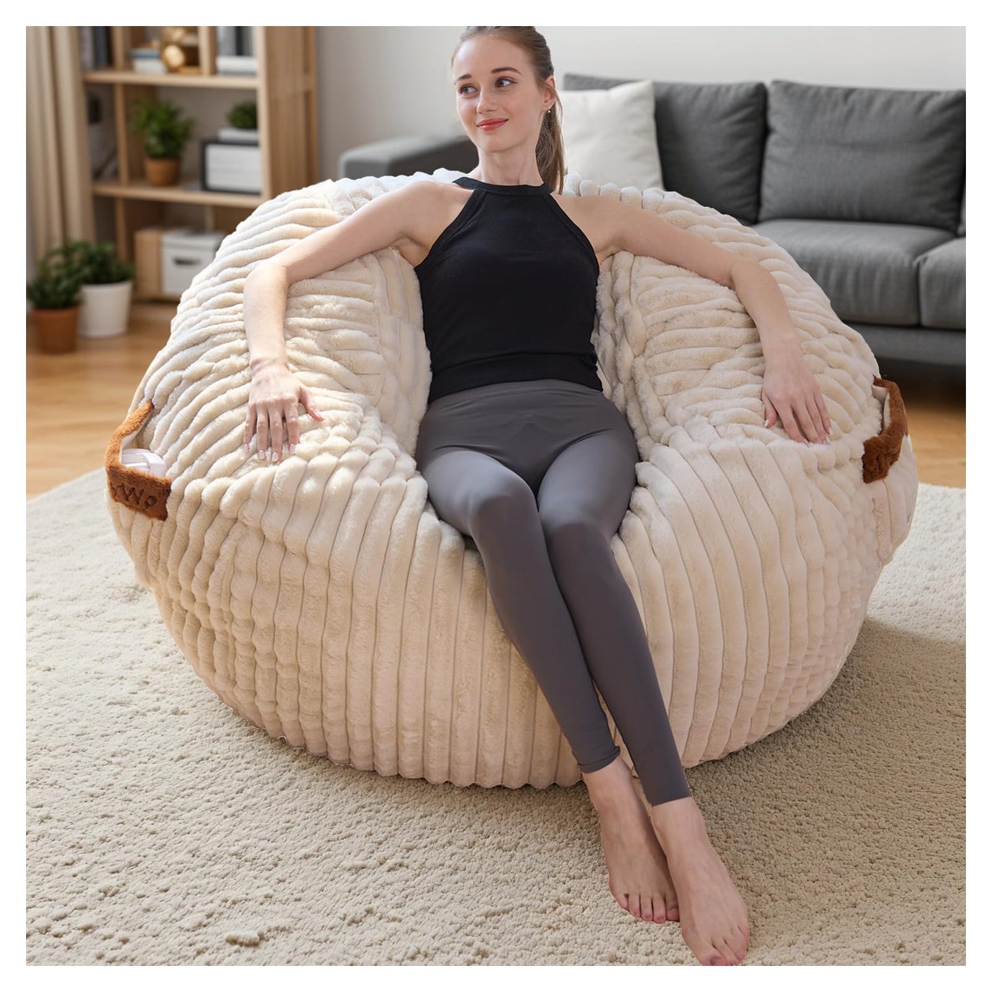 MinComfyWo 4ft Bean Bags Chair for Adults, Giant Beanbag Chair with Memory Foam Filled, Soft Comfy Large Bean Bag Couch Big Sofa Bed for Living Room Bedroom (Beige)