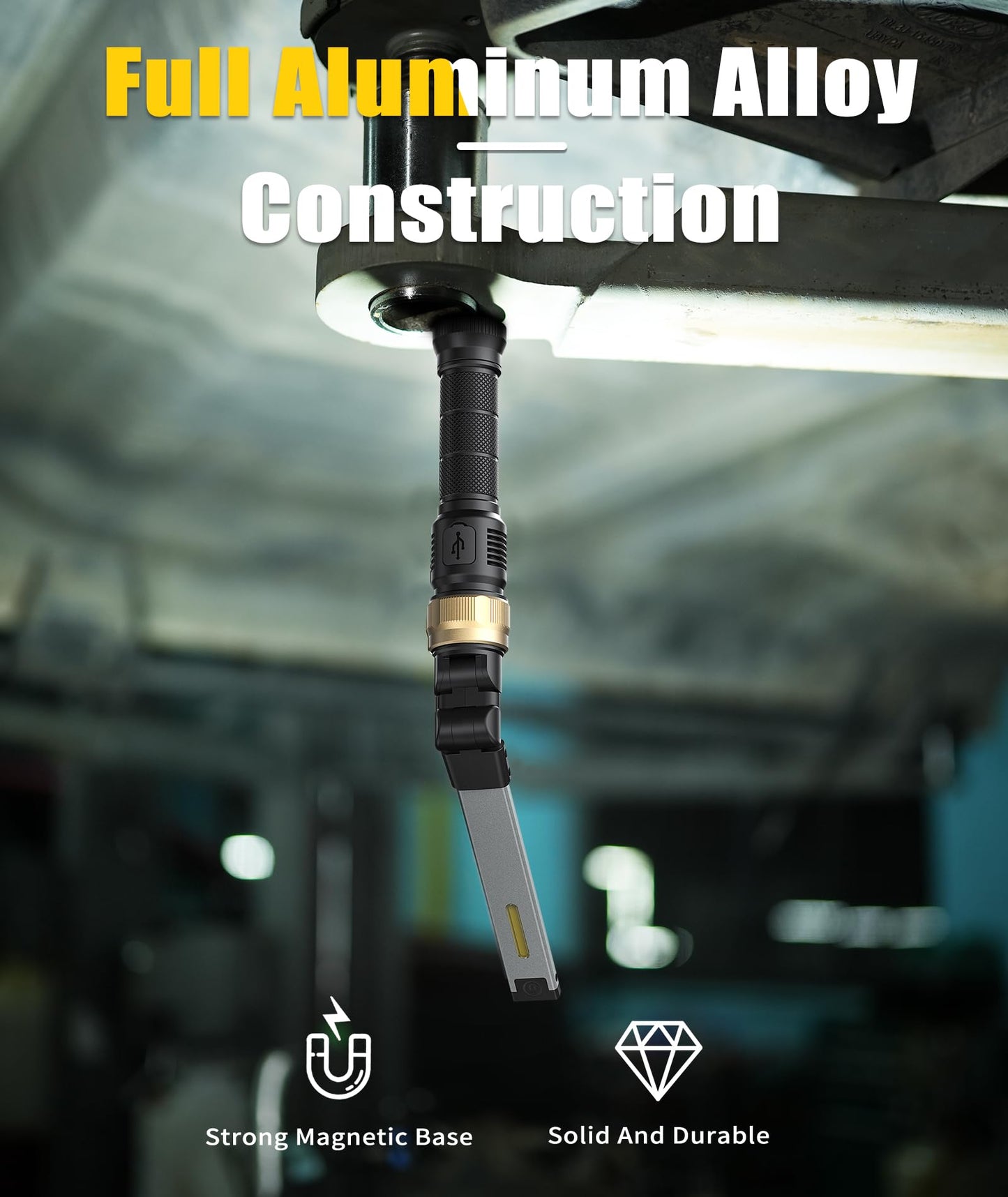 HOTLIGH Rechargeable Work Light - 5000mAh Magnetic Flashlight with 360° Rotate Foldable Design, 1200 Lumens Led Work Light, 3 Lighting Modes Mechanic Light for Car Repairing/Emergency