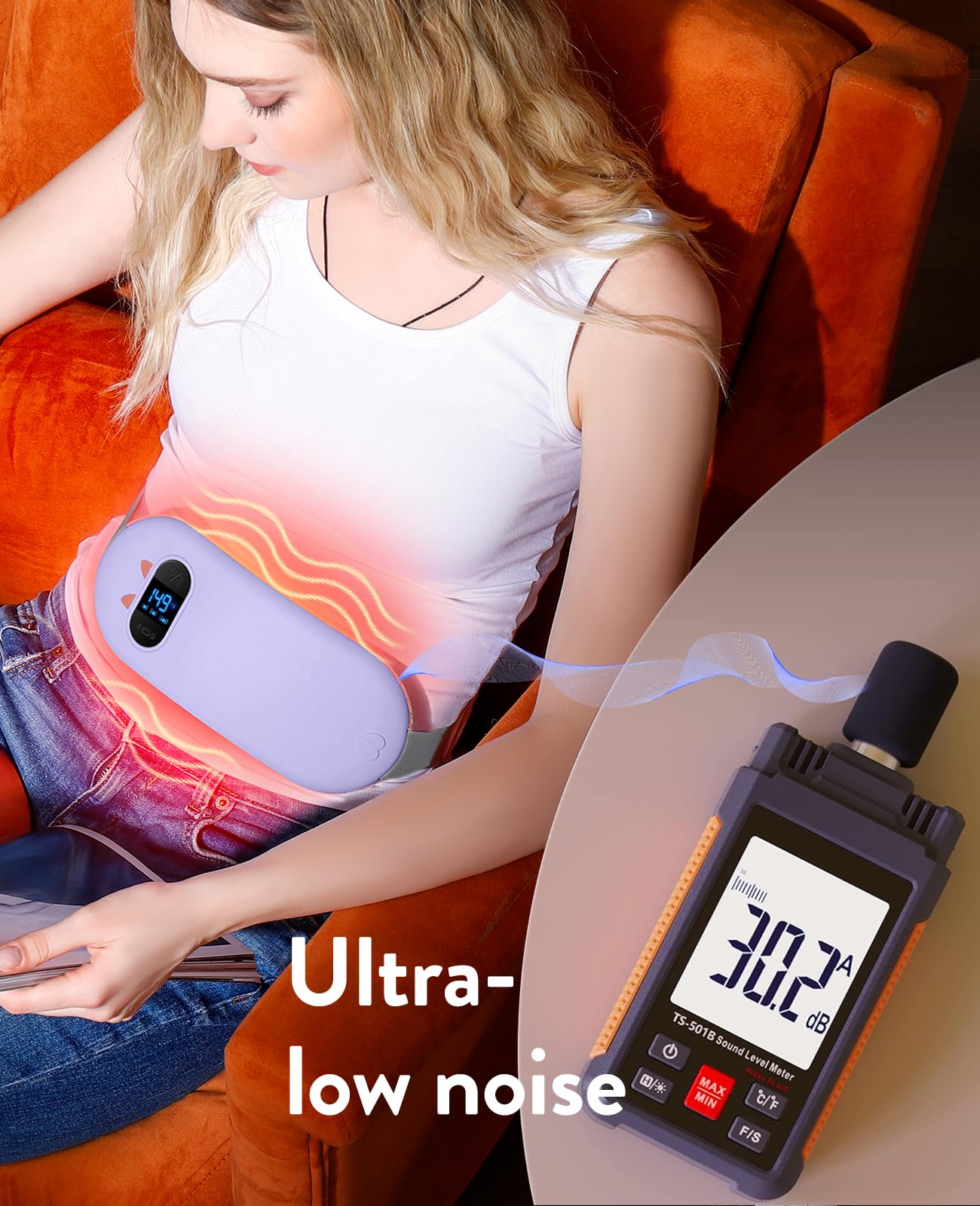 Portable Heating Pad for Period Cramps: Cordless Menstrual Heating Pad with 6 Heat Levels and 6 Massage Modes, 3s Fast Heating Gift for Women and Girl(Purple)