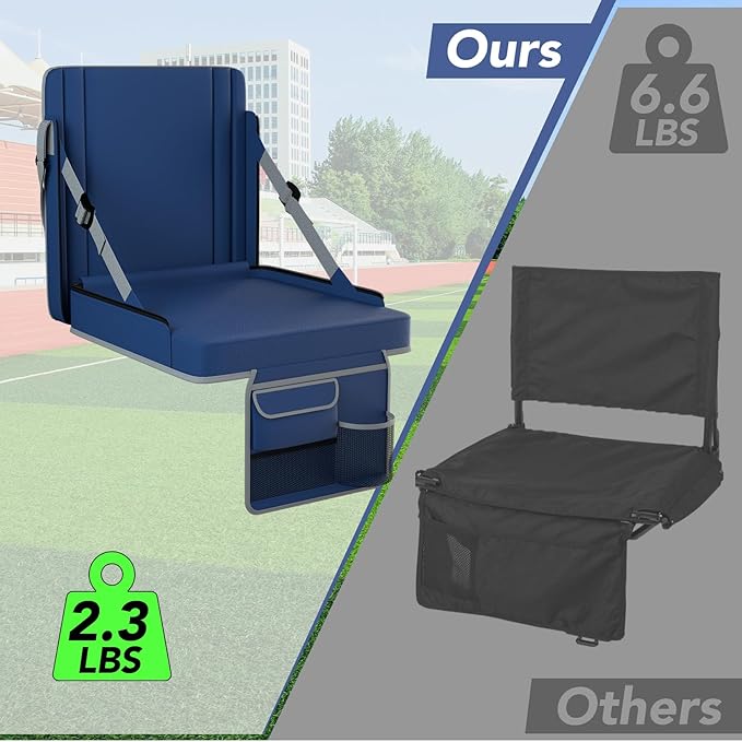 janiry Stadium Seats with Back Support 2PACKS Adjustable Bleacher Chairs with Back and Cushion Bleacher Seat with Cup Holder, Carry Handle & Shoulder Strap for Outdoor Sports Events, Picnics, Beaches