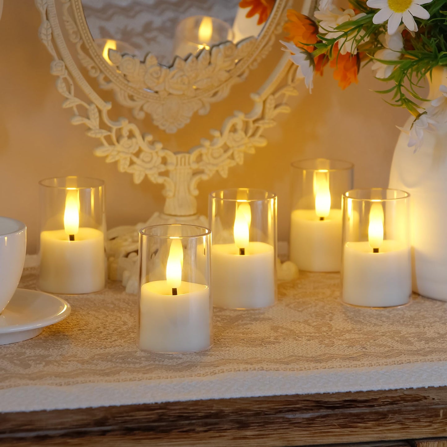 Zevanor Flameless Small Tea Light LED Candles, Acrylic Battery Operated Votive 1.7" x2.5" with Remote Control and Timer, Tealight White Flickering Warm Light Pack of 15 Electric Long Lasting