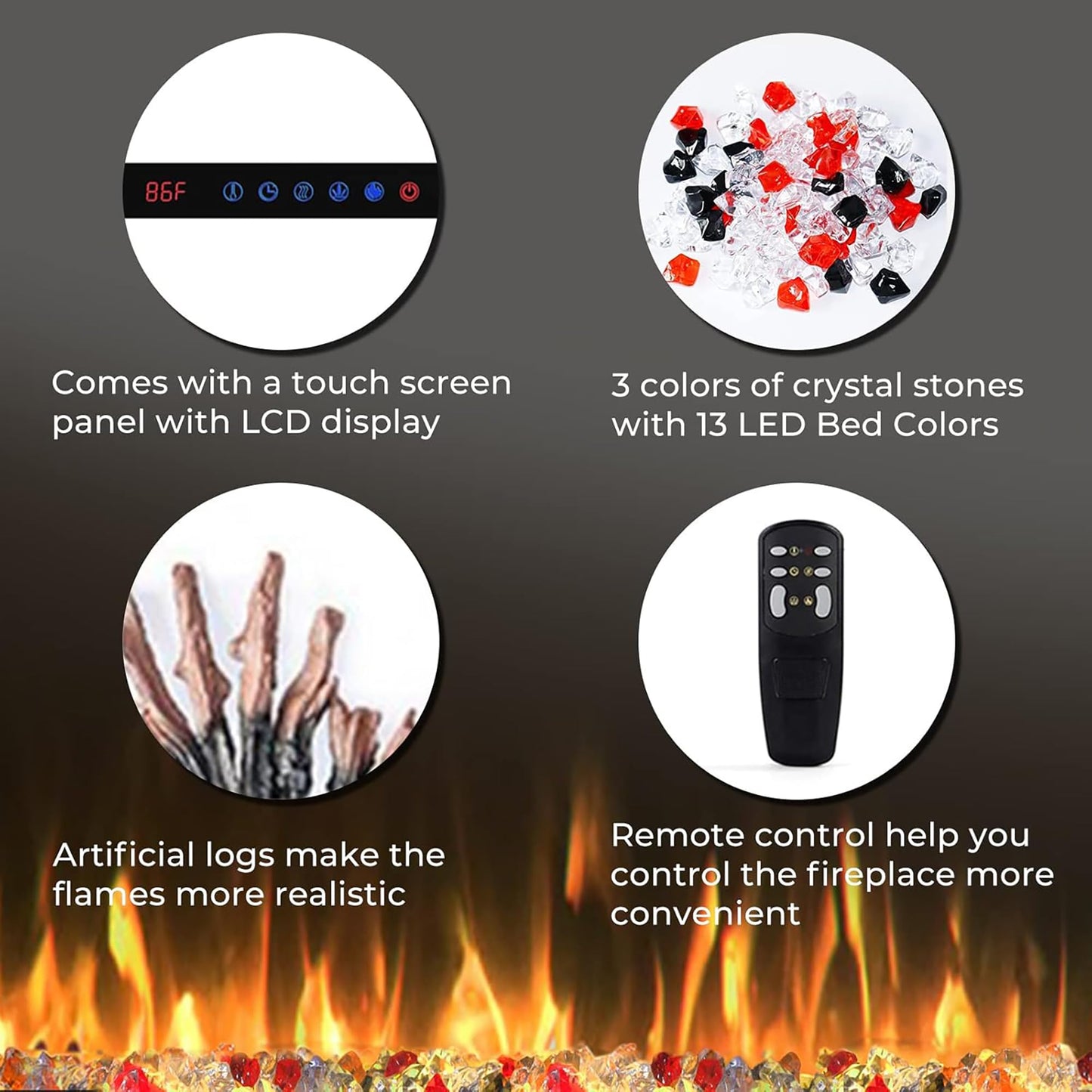 Valuxhome Wall Mounted and Recessed 60 Inches Electric Fireplace Inserts with Remote Control, 13 Flame and Flue Bed Colors, Fireplace Heater for Indoor Use,750/1500W