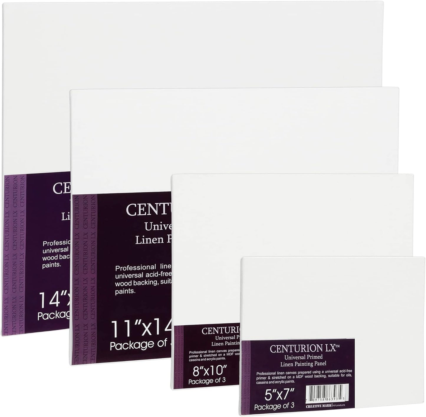 Centurion All-Media Primed Linen Panels - 6x18 3 Pack - 11oz Universal Primed Canvas Boards for Painting, Mounted on MDF Wood, Non-Warping, Ideal for Artists, Professionals, and Painters