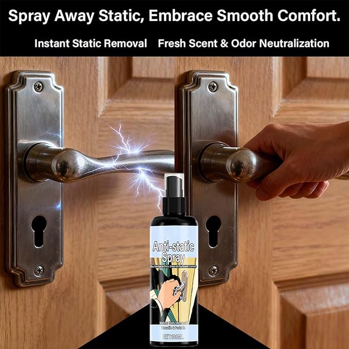 Anti-Static Spray, 100ml Clothing and Hair Mist for Women, Prevents Static on Hair, Clothes, Shoes, Travel, Home, Furniture, Bed, Couch, Ironing, and Laundry