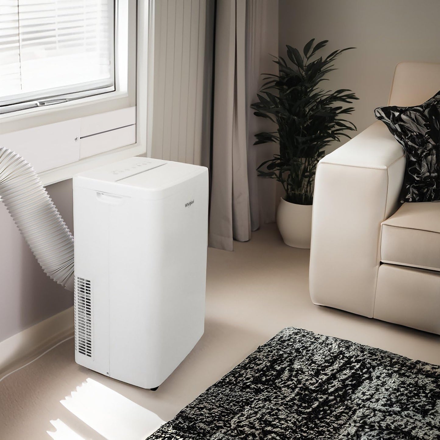 Whirlpool 12,000 BTU Portable Air Conditioner with Dehumidifier for Living Room, Apartment, or Bedroom, 115V, Portable AC for Medium Rooms up to 550 Square Feet with Remote, 3 Speeds, and Timer, White