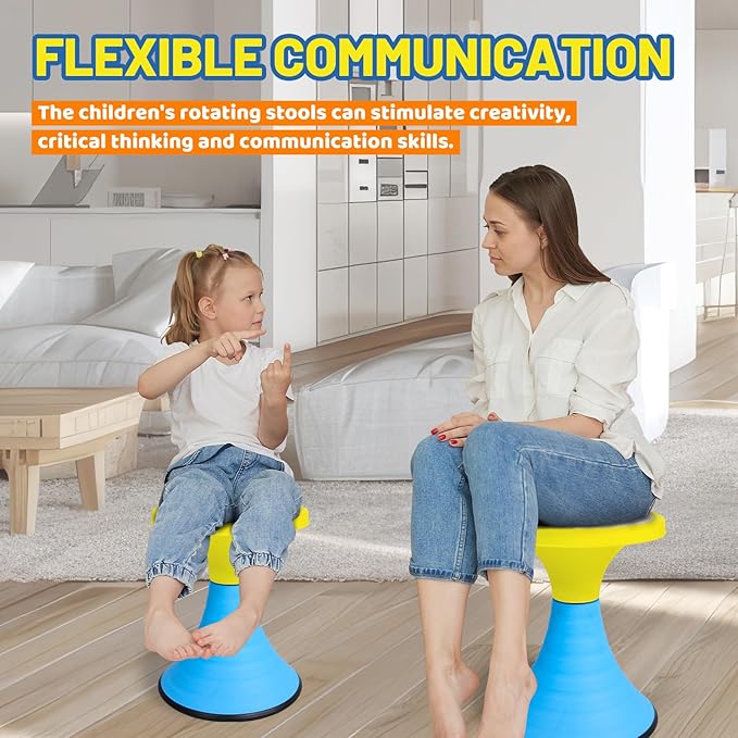 AOBOTE Kids Wobble Stool, 360° Rotatable Children Swivel Chair with Color Block Design, 100KG Load Bearing, for Home and Classroom Learning, Ages 6+ (Yellow)