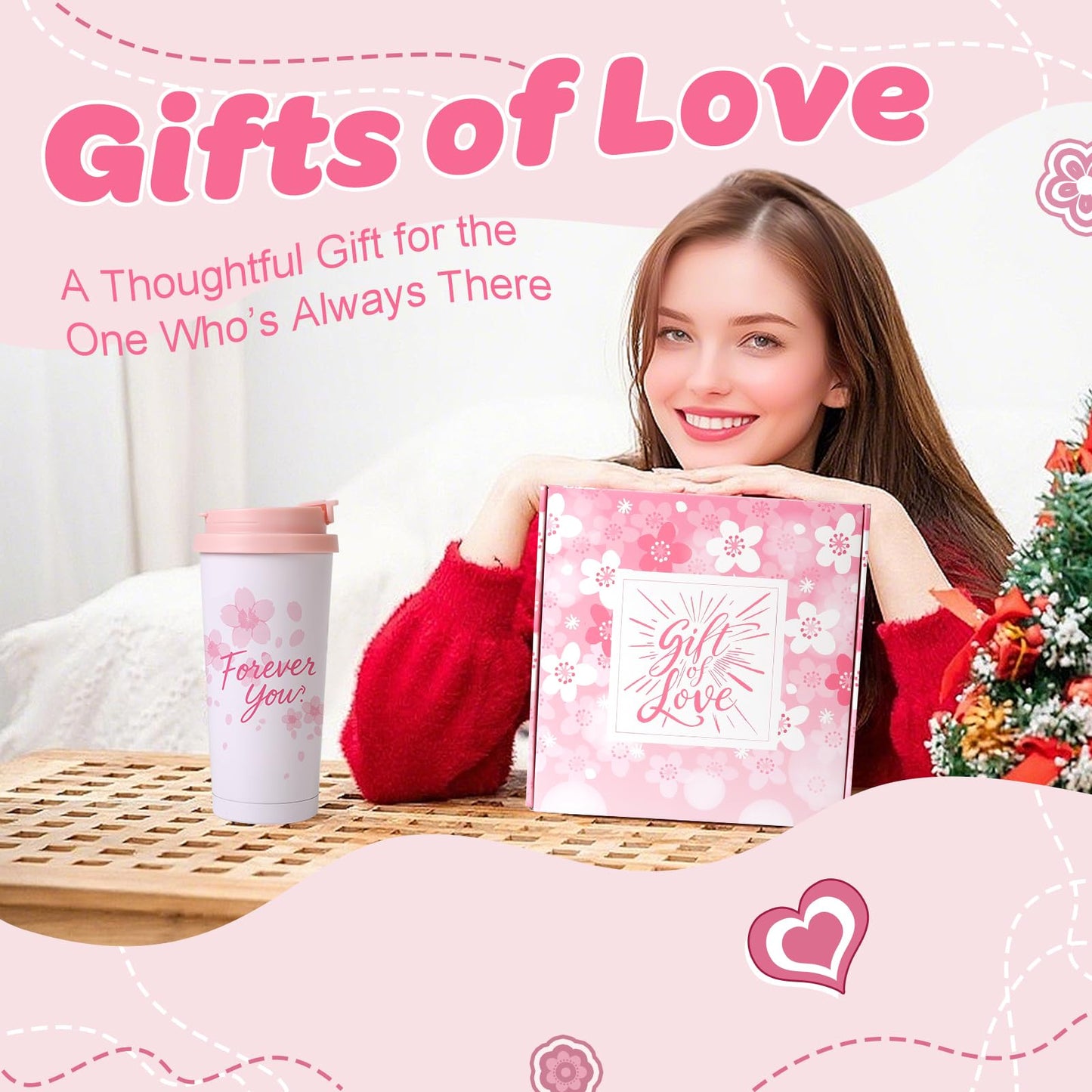 Birthday Gifts for Women - Cherry Blossom Spa Gift Box with Tumbler, Self Care Package for Mom Wife Sister Friend Grandma, Thank You Relaxation Basket for Mother’s Day Valentine’s Day Christmas (Pink)