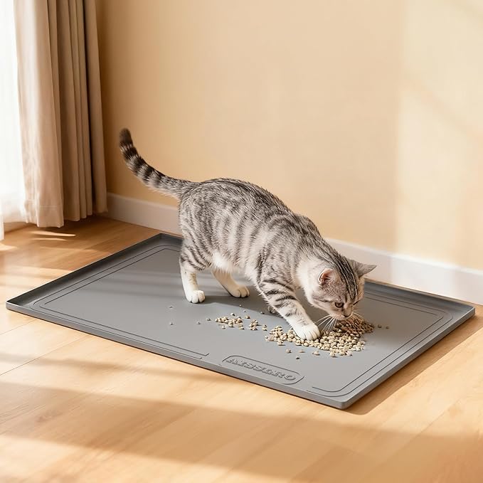 Under Sink Mat 25" X 19", Waterproof Silicone Under Sink Mats for Kitchen, Anti-Leak Shelf Liner & Cabinet Protector with Raised Edge, [BPA Free] Bathroom Tray Home Organizer, Grey