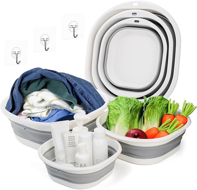 Goaste 3 Pack Collapsible Wash Basin, Portable Washing Basin, Foldable Dish Tub Square, Space Saving Plastic Washtub for D...