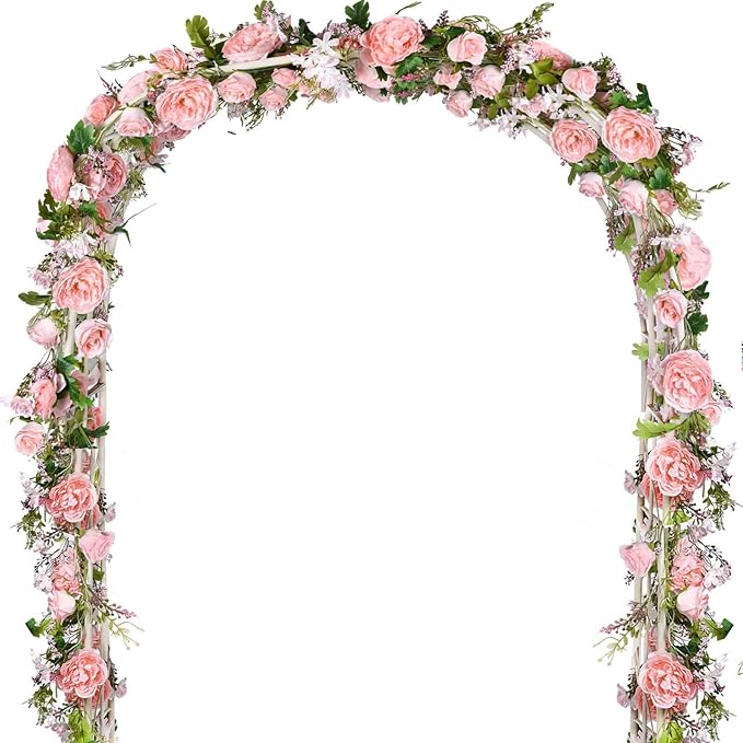 2 Pack Artificial Peony Flower Garland - 6ft Silk Peony Garland Flower Vine Pink Peony Silk Roses Flowers for Wedding Arch Party Table Decor (2, Pink)