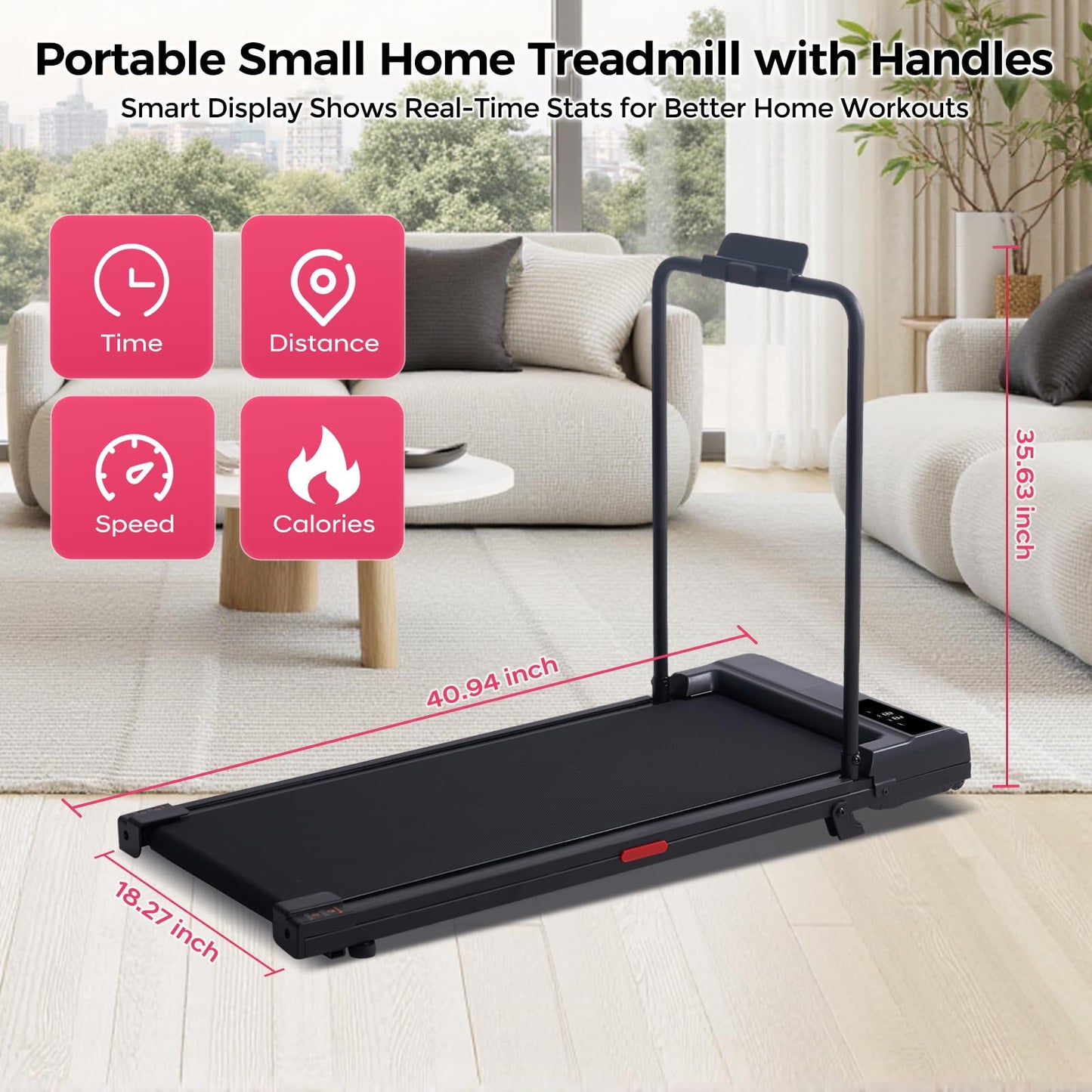 HevGlrm Walking Pad with Handle Bar, 2026 Upgrade Small Walking Pad Treadmill for Home, 3.0HP Portable Under Desk Treadmill with Handles for Home Small, 0.6-7.6MPH, 350LBS