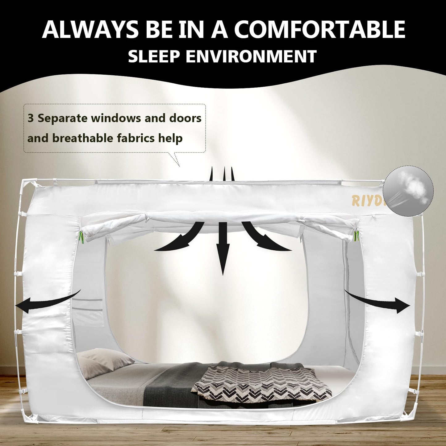 RIYDH Bed Tent Bed Canopy Full Size Tents for Adult and Kids- Original Design Portable Dream Tent Indoor Sleeping Tents 70% Blackout with 3 Doors Breathable Big Space Tents
