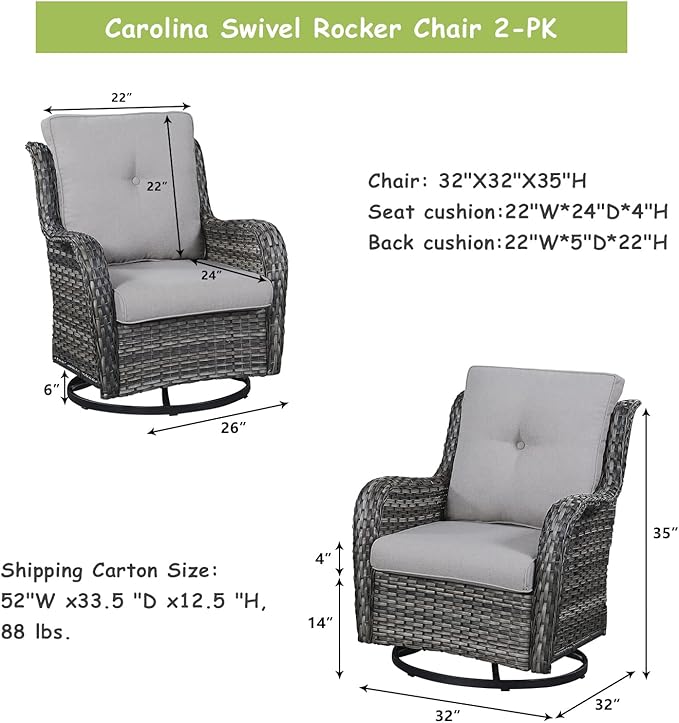 Rilyson Wicker Rocking Chair Swivel Chairs - 2 Piece Rocker Patio Chairs Set Rattan Rocking Chair for Outdoor Porch Deck Garden Backyard (Mixed Grey/Grey)