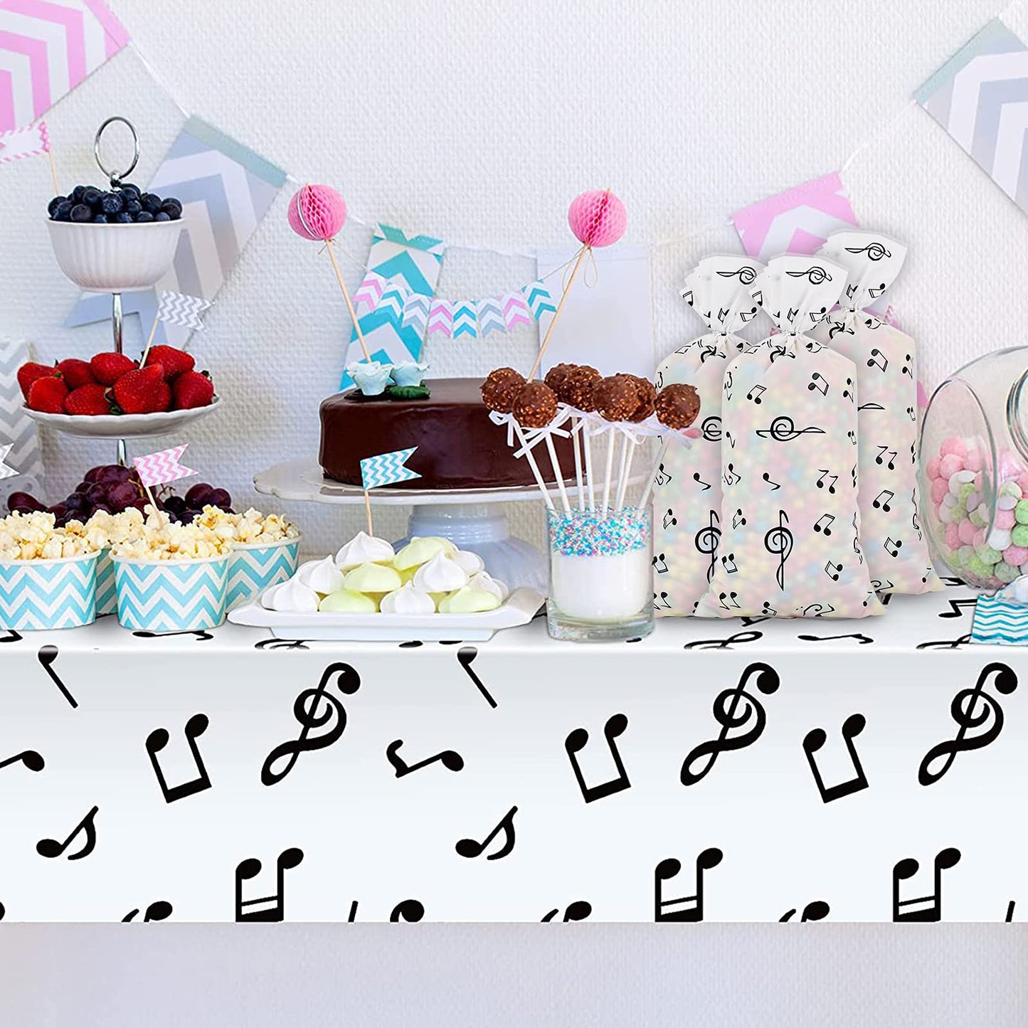 Lecpeting 100 Pcs Music Notes Treat Bags Music Cellophane Candy Bags Musical Party Favor with Twist Ties for Birthday Party Supplies