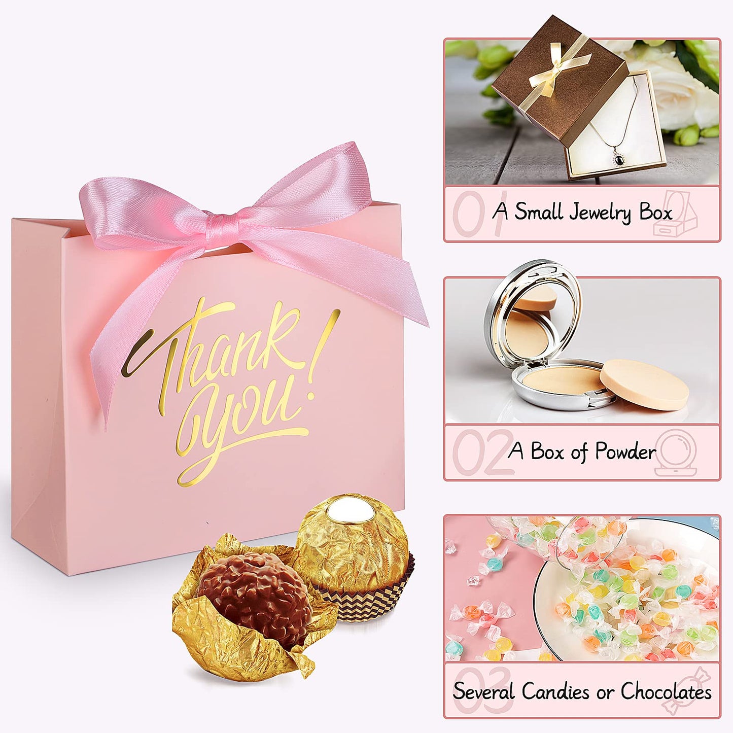 DOYIDE 100 Pack Small Thank You Gift Bags, 4.5x1.8x3.9in Party Favor Bags Boxes with Bow Ribbon, Small Paper Gift Bags with Gold Foil Printed, Mini Candy Treat Bags for Birthday Wedding Party Holiday
