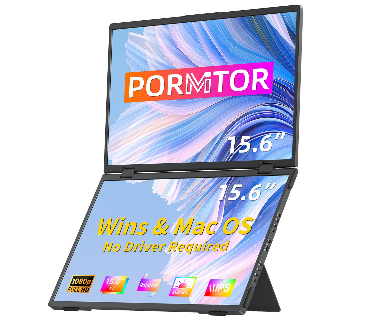 Laptop Screen Extender,15.6  Dual Monitors (Wins/Mac) Folding Stacked Portable Dual Monitor, Usb C Travel Extended Computer Disp