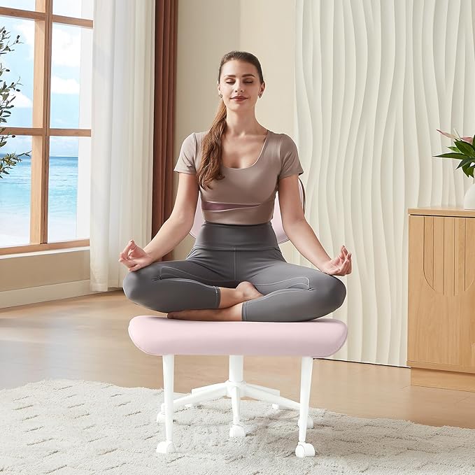 Bestier Meditation Chair with Wider Bentwood Back Support, Ergonomic Cross Legged Office Chair for Adults up to 300 lbs, 360° Swivel Adjustable Height for Multi Position (Contemporary Bentwood, Pink)