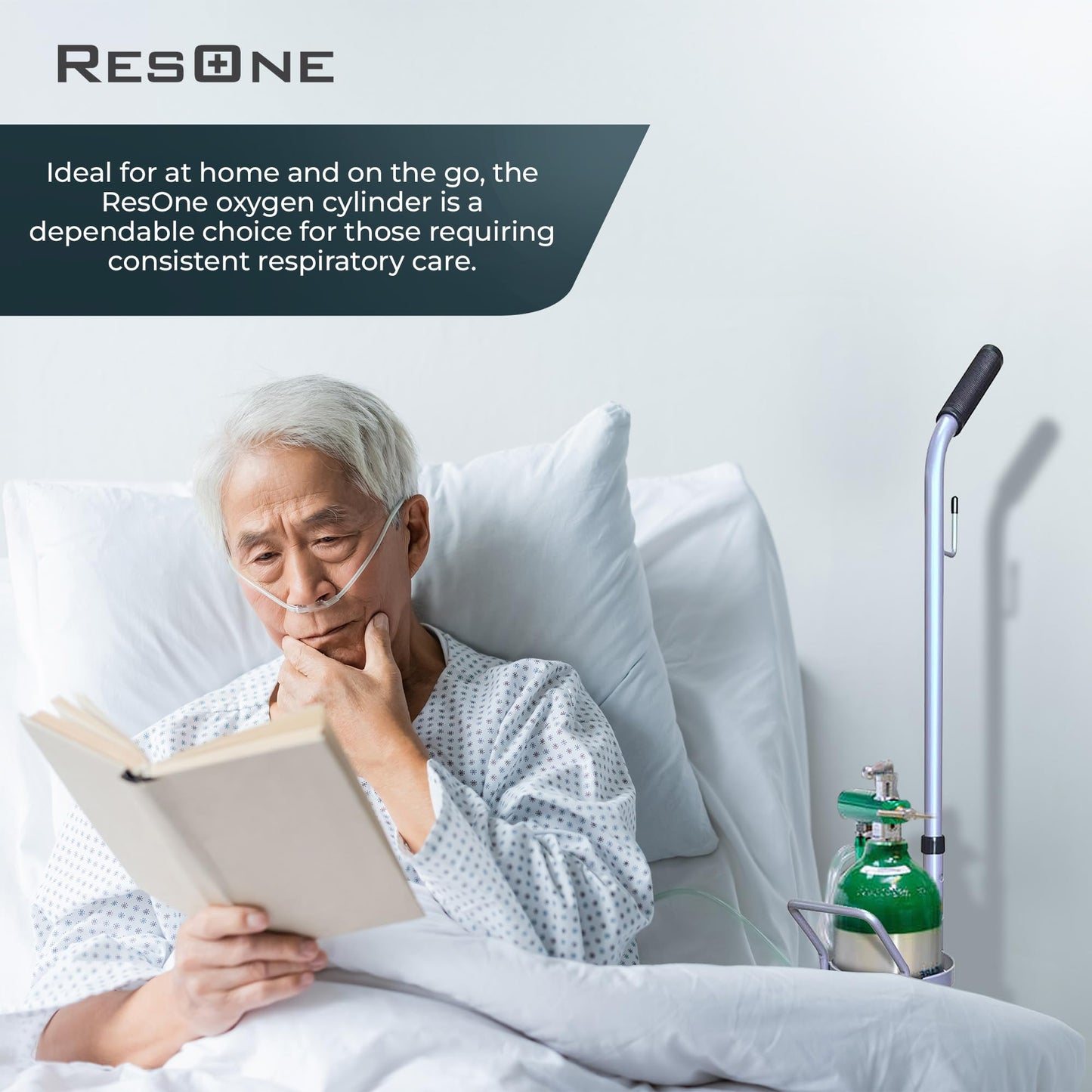 ResOne Portable Aluminum Medical Oxygen Cylinder, D Size, with CGA-870 Post Valve for Medical Use - Non-Sparking, Green Dome, Brushed Finish, 14.3 cf, Ships Empty, Prescription Required to Fill