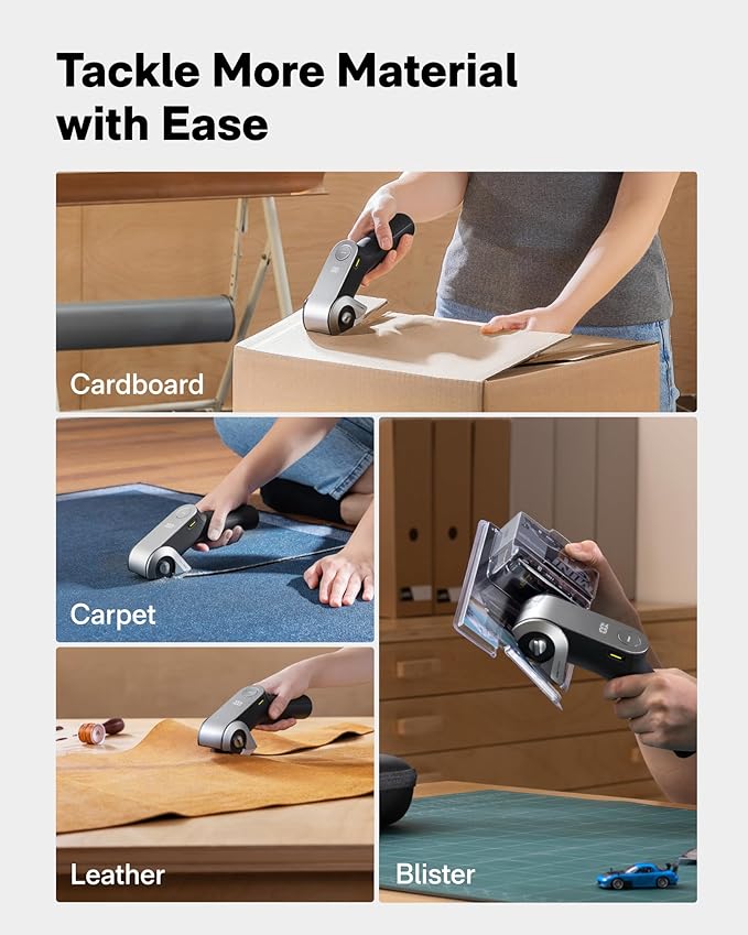 HOTO EdgeFlow Cordless Electric Scissors, Titanium Blade & LED Display, Rechargeable Cardboard Box Cutter, Self-Sharpening & Tool-Free Easy-Swap, Safety Lock, for Cardboard, Carpet, Leather, Crafting
