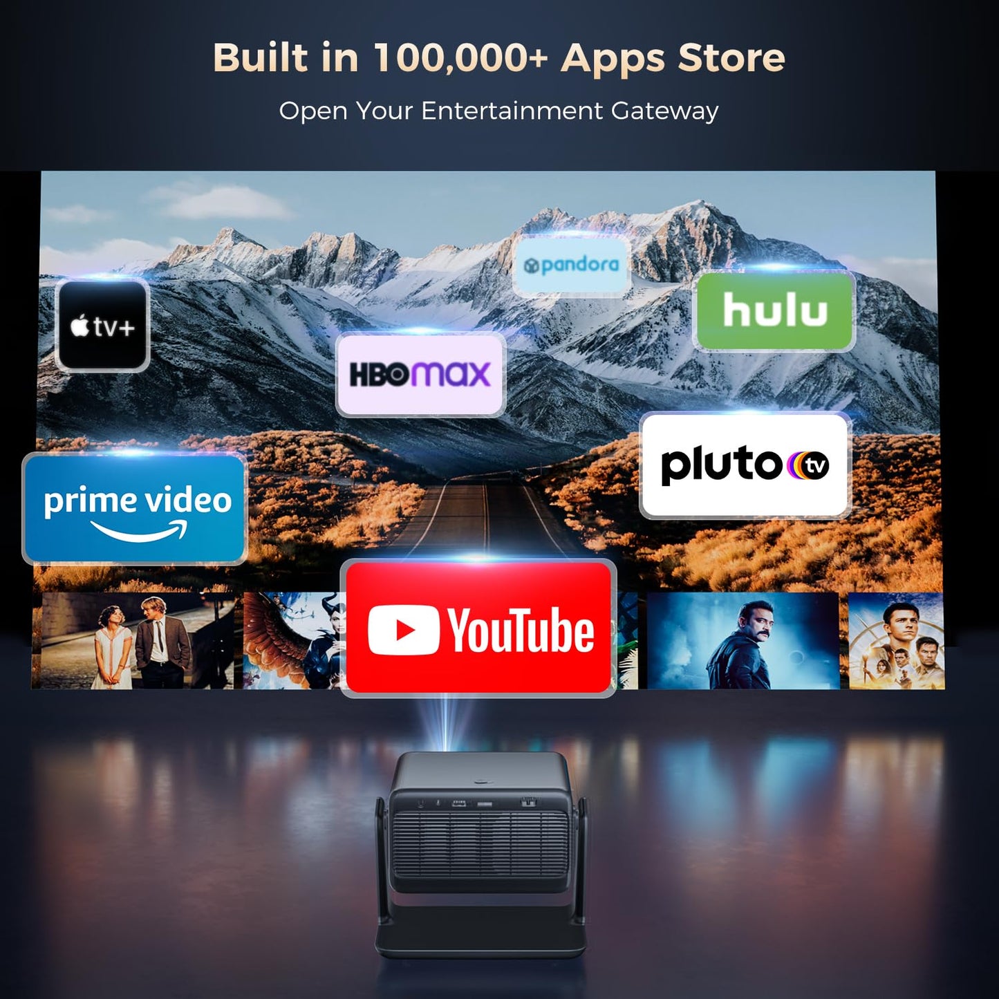 GooDee Video Projector With Wifi And Bluetooth, Smart Portable Projector Movie System Compatible with Netflix/Dolby Audio/Auto Focus & Keystone, 4k Video Decode & 1080p Native For Home Theater/Outdoor