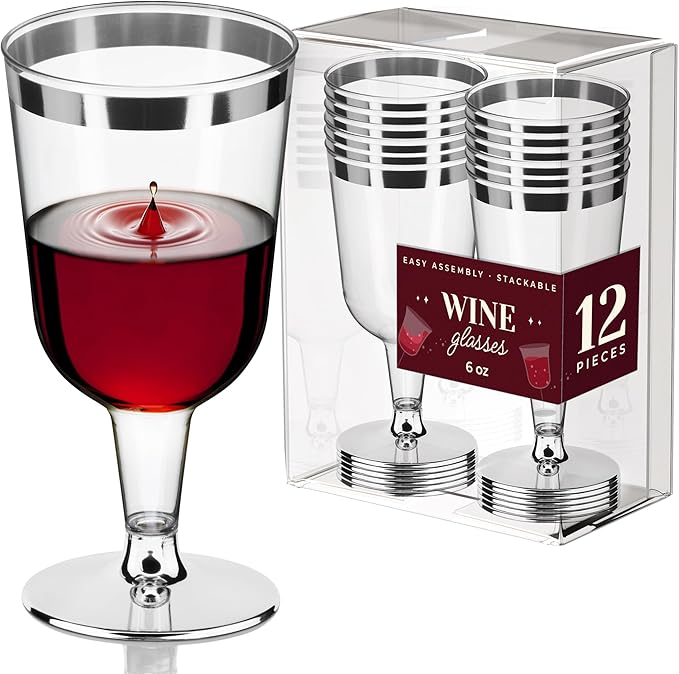 DecorRack 12 Plastic Wine Glasses, 6 Oz -BPA Free- Disposable Party Wine Cups, Perfect for Outdoor Parties, Weddings, Picn...
