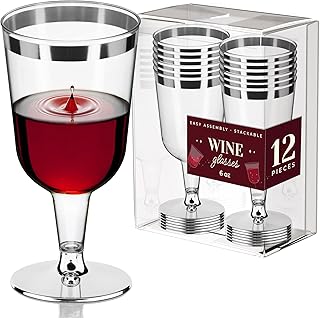 DecorRack 12 Plastic Wine Glasses, 6 Oz -BPA Free- Disposable Party Wine Cups, Perfect for Outdoor Parties, Weddings, Picn...