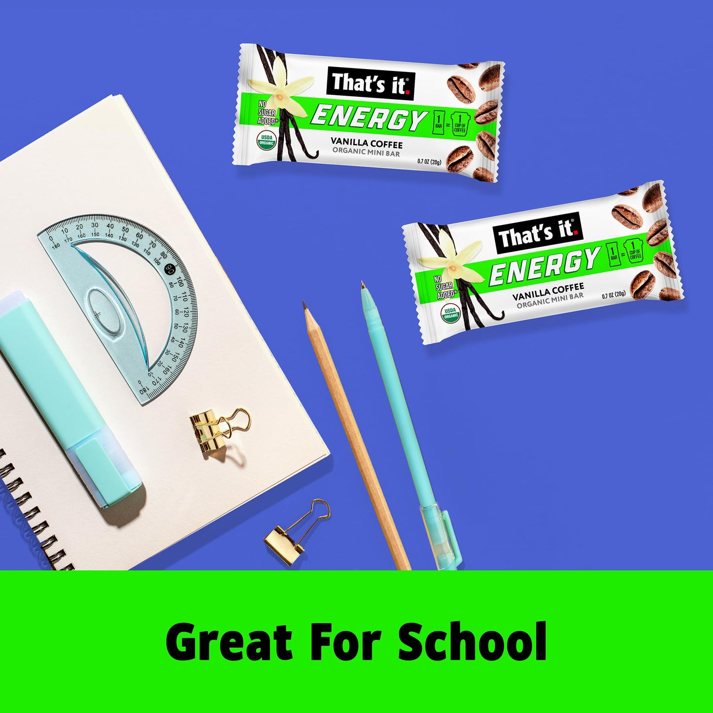 That’s it. Organic Energy Coffee Mini Bars - (1 Mini Bar = 1 Cup of Coffee) Grab and Go, No Added Sugars, Non-GMO, Caffeine Power Snack, Kosher, Allergy Friendly (Vanilla Coffee - 15 Count)