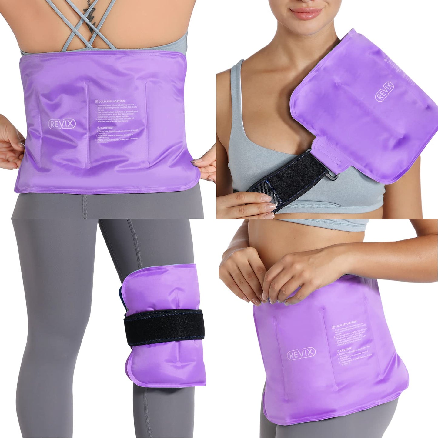 REVIX Ice Packs for Injuries Reusable Gel for Back, 16 × 9 ", Flexible Gel Cold Pack for Shoulder, Lower Back, Thigh, Arm, Cold Compress Therapy Cooling Pad with Strap