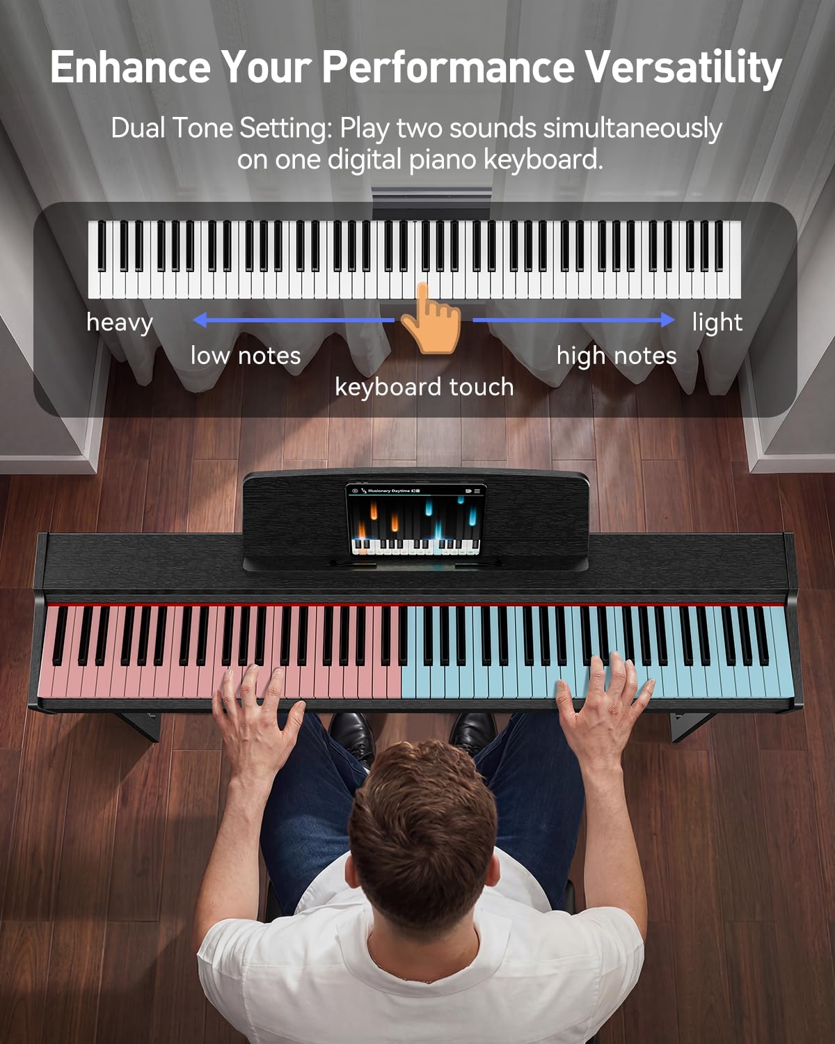 Rhymo 88 Keys Weighted Keyboard Piano, Full Size Hammer Action Digital Piano with Speakers, Wooden Upright Digital Piano, Electronic Piano Keyboard with Furniture Stand Suitable for Beginners