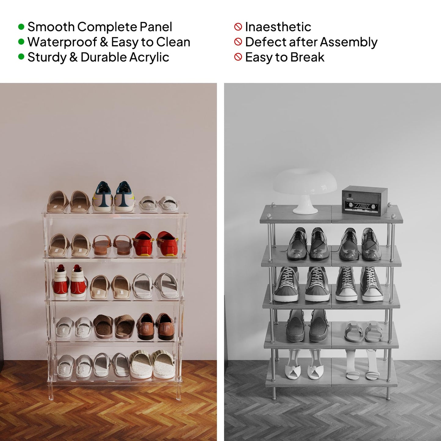 Aquiver 5-Tier Acrylic Shoe Rack - Clear Shoe Rack Organizer - Modern Shoe Storage Shelf, Holds 15-18 Pairs of Shoes for Entryway, Closet - 25.6'' L x 11.8'' W x 36.4'' H, Easy Assembly & Clean