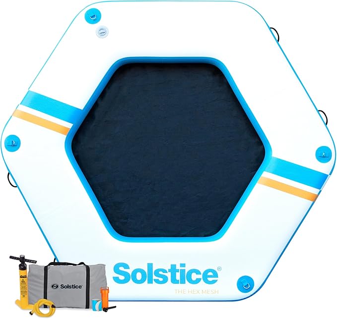 SOLSTICE Circular Mesh Hangout Ring Inflatable Dock, Floating Water Raft Platform