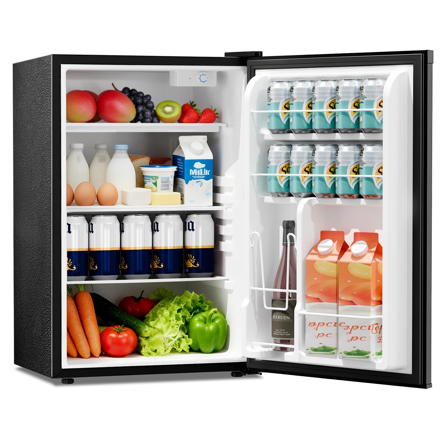 Kismile 4.41 Cu Ft Compact Refrigerator Single Door Mini Fridge with 7 Adjustable Thermostat, Glass Shelves, Quiet & Energy Efficient Small Refrigerator for Bedroom, Office, Dorm, Apartment, Black