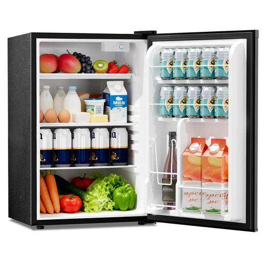 Kismile 4.41 Cu Ft Compact Refrigerator Single Door Mini Fridge with 7 Adjustable Thermostat, Glass Shelves, Quiet & Energy Efficient Small Refrigerator for Bedroom, Office, Dorm, Apartment, Black