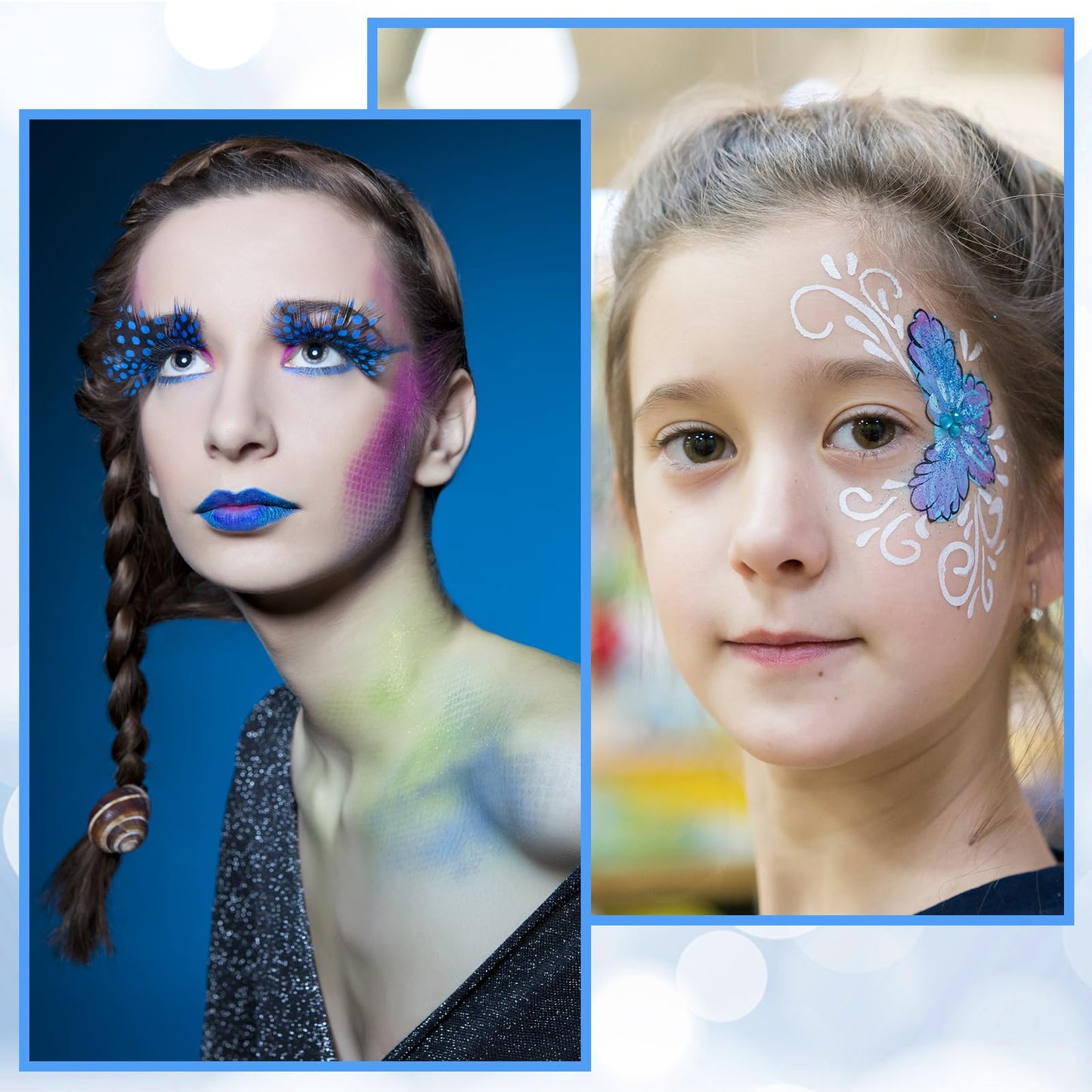 Thenshop 42 Pcs Face Paint Stencils Kits Includes 28 Reusable Facial Painting Stencils with 4 Stickers 10 Painting Brushes Plastic Tattoo Templates for Kids Halloween Party Makeup(Classic Style)