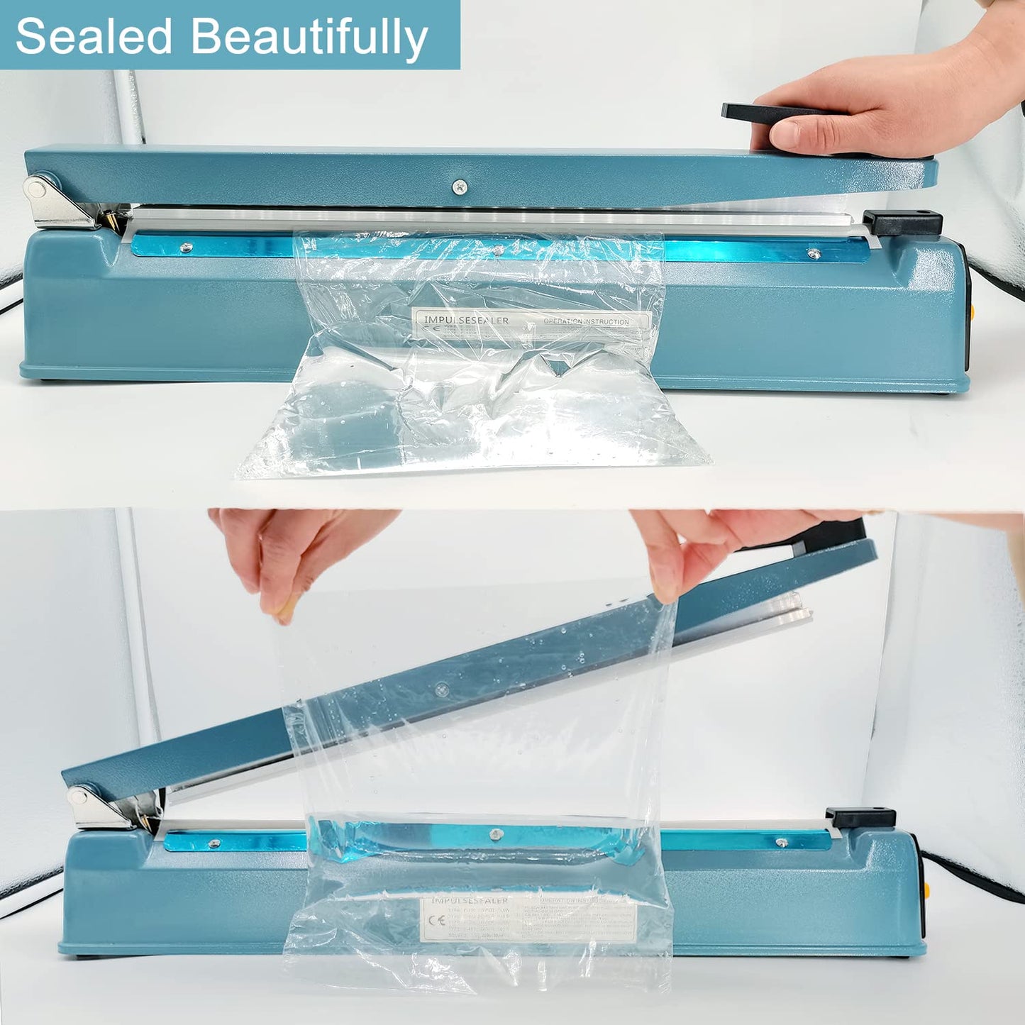 SEELAUGH Impulse Sealer 16 inch Heat Sealer for Plastic Bags, Metal Plastic Bag Sealer Heat Seal, Mylar Bag Sealer, Manual Poly Bag Hot Seal Sealing Machine with 4 Repair Kit(2 Cutting Lines Included)
