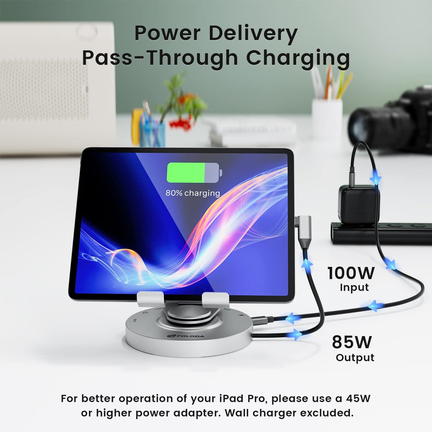 Usb C Hub For Ipad Pro Docking Station, Foloda 8-In-1 Rotatable Folding Type-C Tablet Stand With 4K Hdmi, Usb C 3.0 Data Port, 2