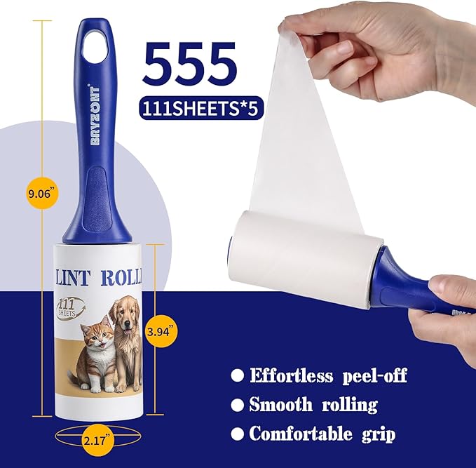 Pet Hair Lint Roller, 555 Extra Sticky Sheets with 2 Handles & 5 Rollers, Pet Hair Remover for Clothes, Furniture, Couch, Carpet, Dog Hair Removal, Animal Fur Fuzz Debris