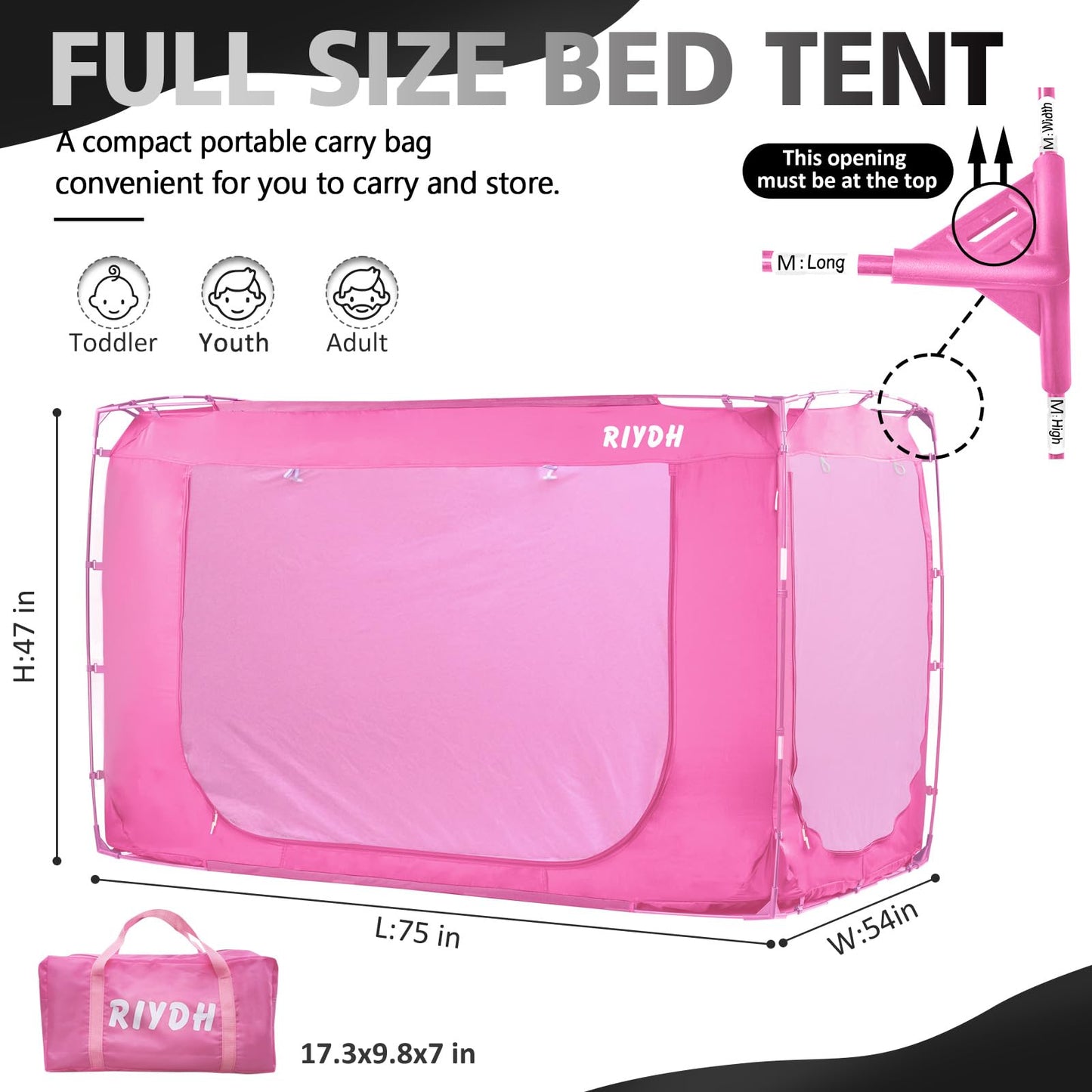 RIYDH Bed Tent Bed Canopy Full Size Tents for Adult and Kids- Original Design Portable Dream Tent Indoor Sleeping Tents 80% Blackout with 3 Doors Breathable Big Space Tents