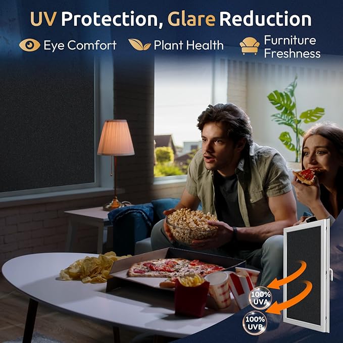 rabbitgoo Blackout Window Privacy Film with Tools Glass Bathroom Static Cling Sun Heat Blocking Light Darkening Removable Coverings for Home Bedroom Door UV Protection Sticker, 35.4 x 78.7 inches
