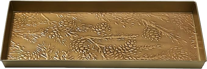 HF by LT Pine Branch Pattern Metal Boot-Tray, 30 x 13 inches, Antique Brass