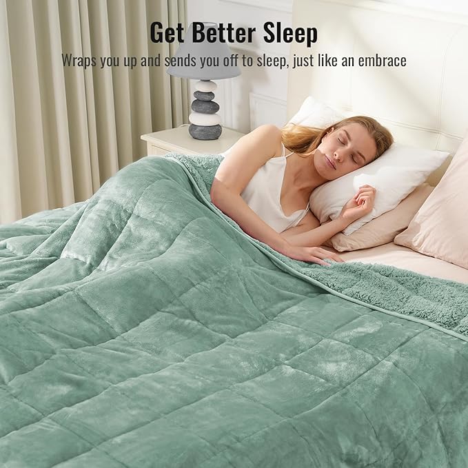 Uttermara Weighted Blankets for Adults Queen Size, 20lbs 60x80 inches Blanket with Soft Warm Plush Sherpa Fleece, Washable Thick Heavy Throw for Sleep, Anxiety and Calming, Sage Green