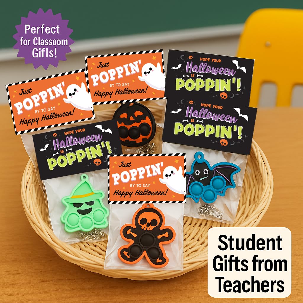 Funeta Halloween Party Favors for Kids – 30 Pack Pop It Fidget Toys Bulk, Fun Spooky Designs, Non-Candy Teal Pumpkin Treats, Trick-or-Treat Handouts, Classroom Goodie Bag Fillers