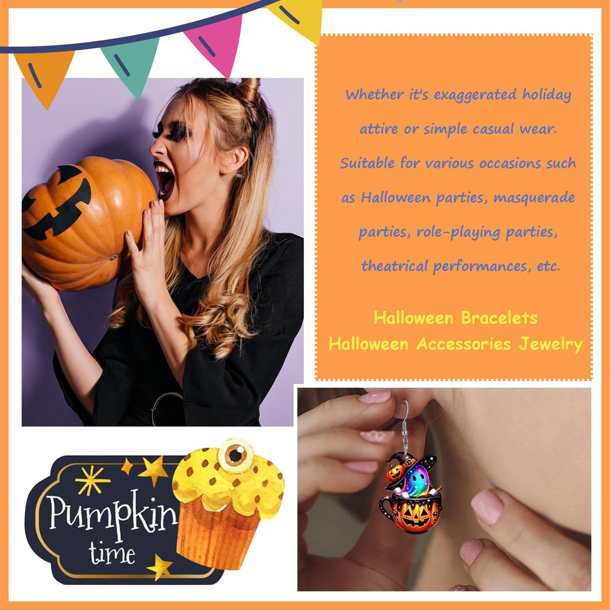 Cute Black Cat & Skeleton Pumpkin Earrings - Spooky Boo Accessories for Women's Halloween Costume