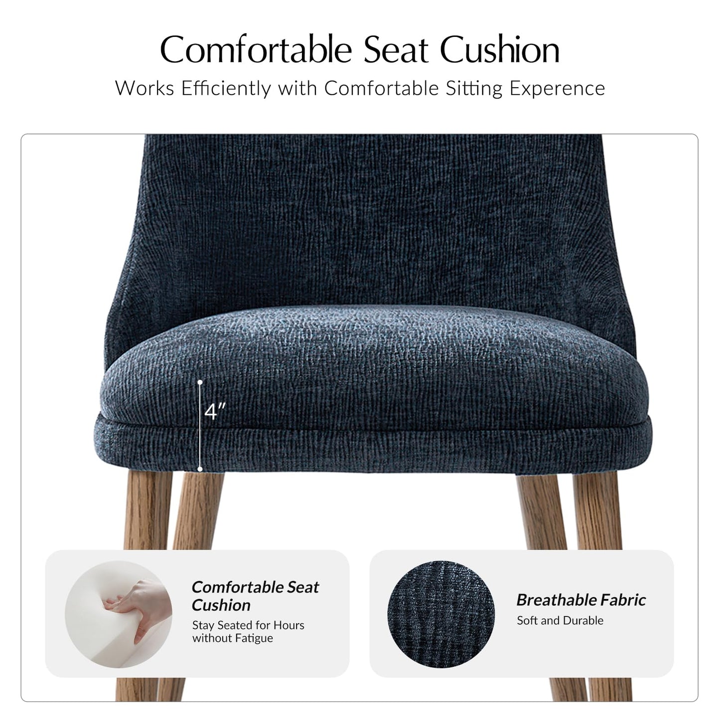 EcoHarbor Living Dining Chairs Set of 4, Kitchen Dining Room Chairs Set Morden Upholstered Accent Side Dinner Chair with Padded Back Wood Legs, Navy