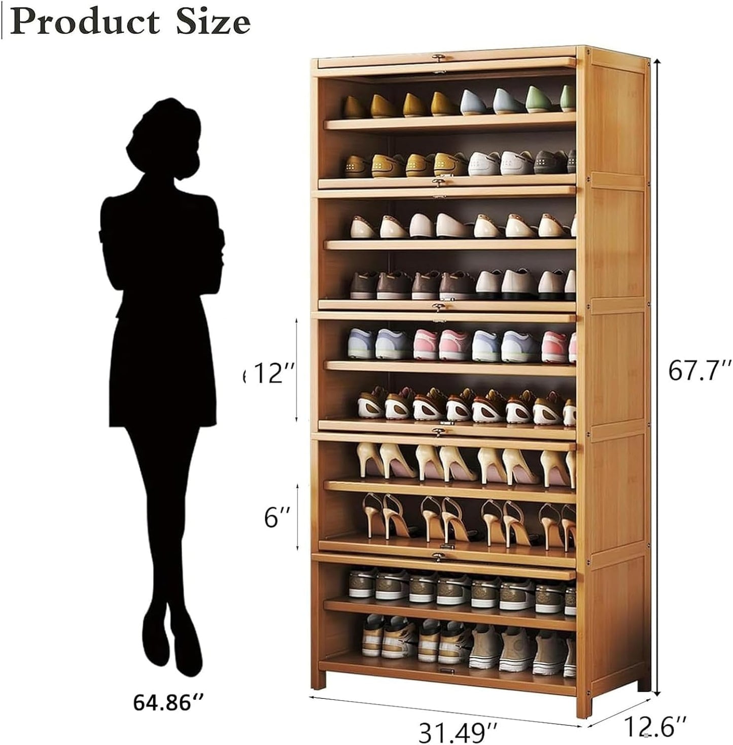 sasygfi Shoe Rack Organizer for Closet Entryway, Tall Shoes Cabinet with Acrylic Doors, 10-Tier 40 Pairs Bamboo Shoe Cabinet, Large Shoe Storage Cabinet for Hallway, Living Room, Bedroom
