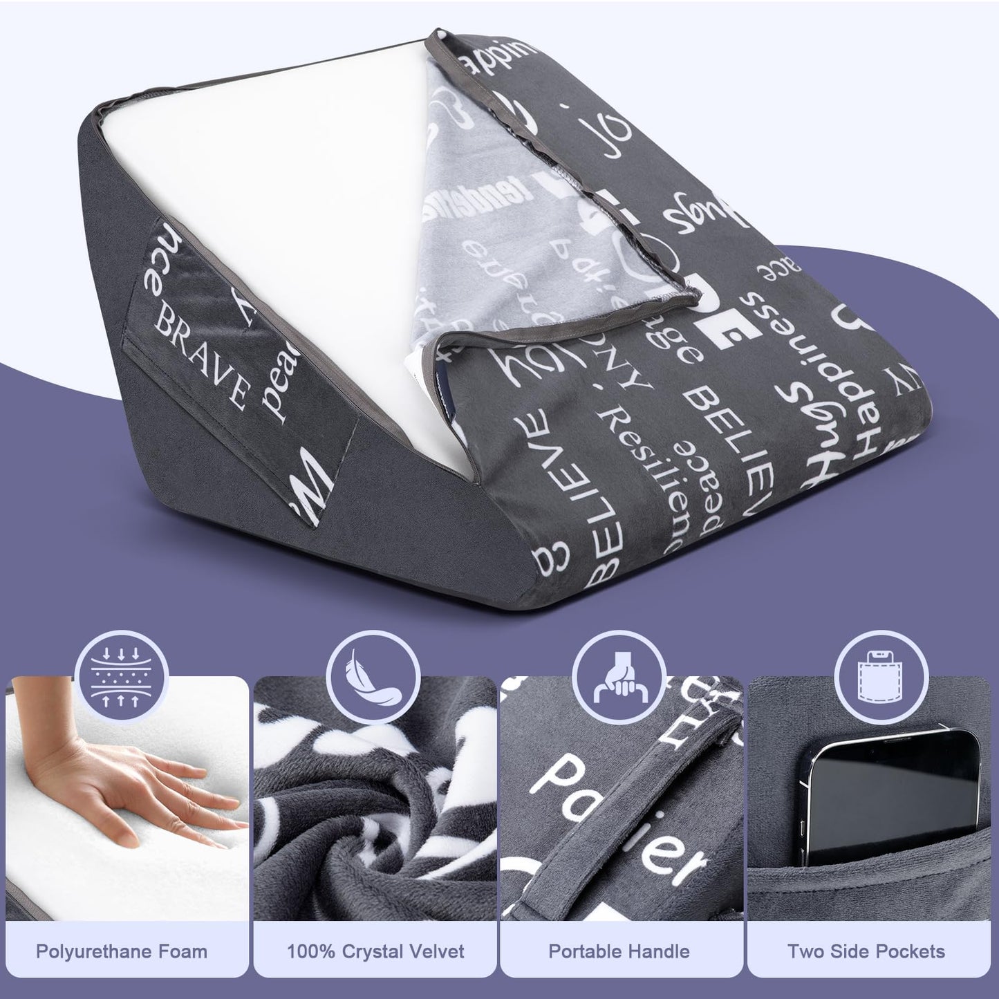 Knee Pillow for Back Sleeping, Leg Wedge Pillows Memory Foam for Legs Post Surgery, Triangle Pillow for Knee Support, Leg Elevation, Knees Hip Back Pain Relief, with Removable Cover and 2 Side Pockets
