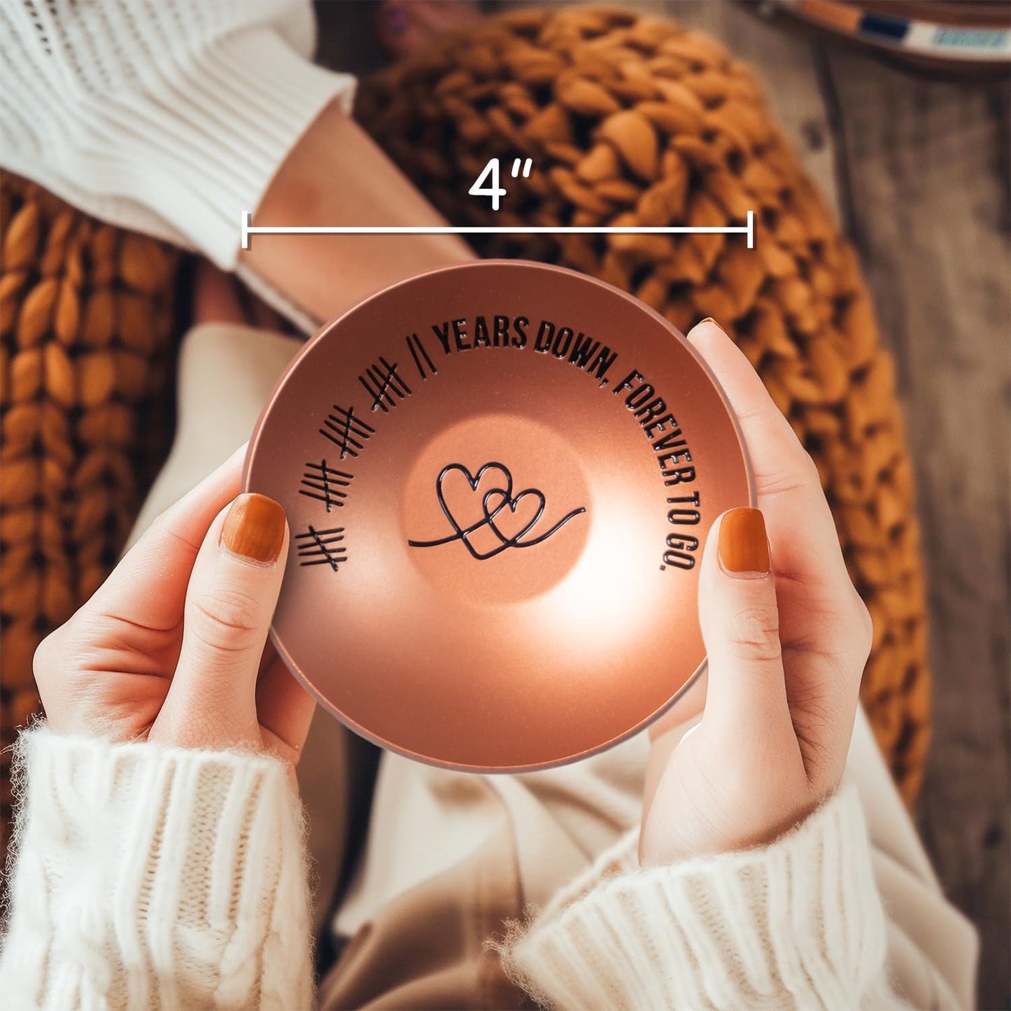 22nd Anniversary Copper Gifts, 22 Year Wedding Anniversary For Him Her Women Men, 4" Ring Holder Dish - Ideal Copper Metal Jewelry Tray Decorations For Wife Husband Couple Parents