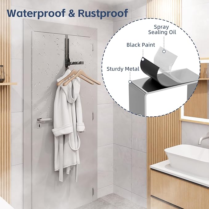 2 Pack Over The Door Hanger Foldable Heavy Duty Over The Door Hooks Hanger,Over The Door Drying Rack for Laundry, Rust-Resistant Over The Door Clothes Hanger, Over Door Hook for Hanging Clothes,Black