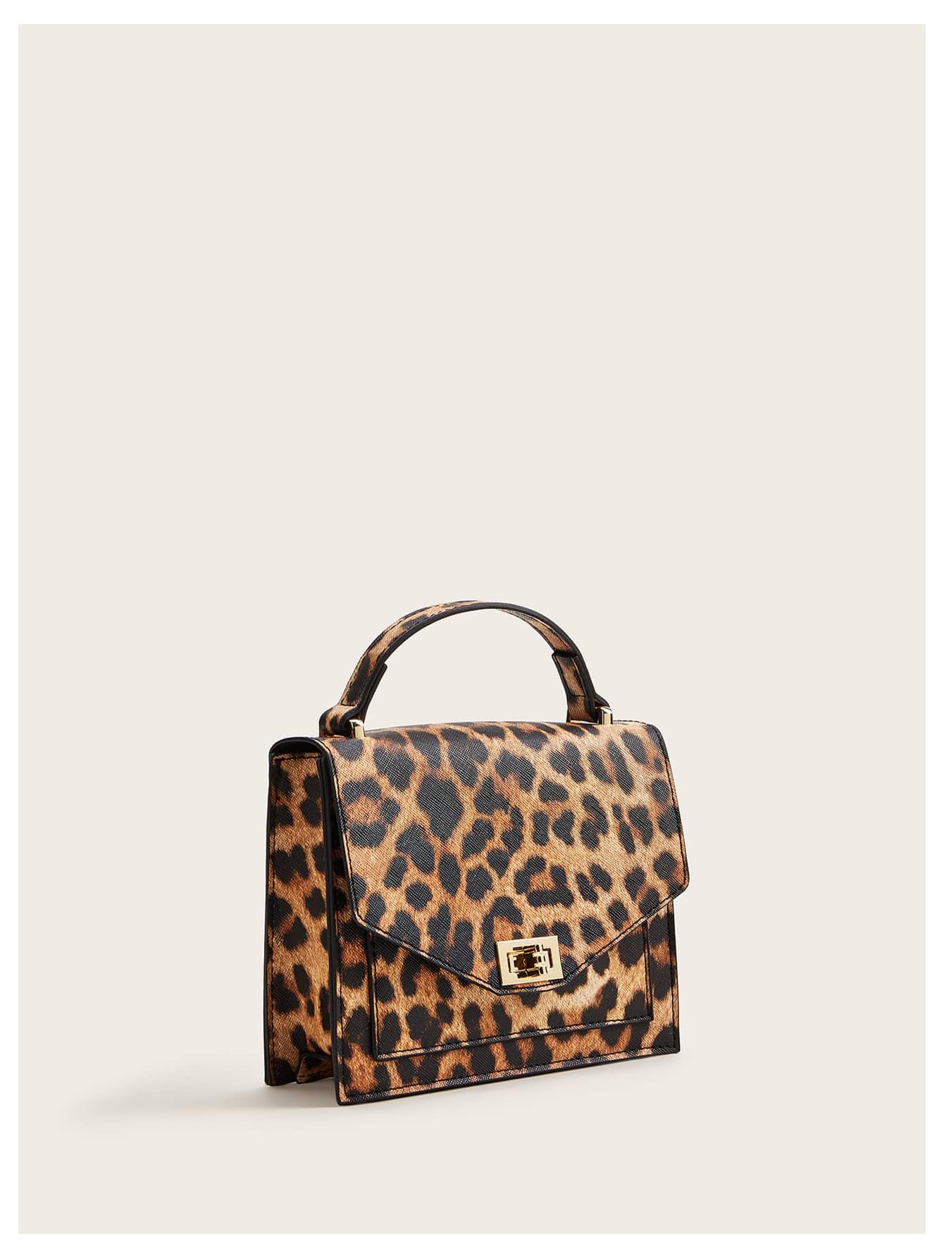Verdusa Women's Leopard Print Handbags Mini Twist Lock Satchel Bag Clutch Purses Square satchel bags Brown One-Size